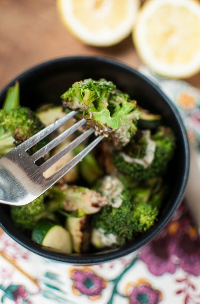 One Man Burnt Broccoli with Lemon and Tahini - The Passionate Vegan